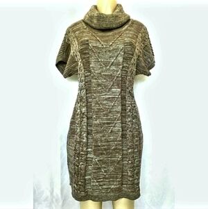 Calvin Klein Cable Knit Sweater Dress Short Sleeve Turtle Neck Women’s Large L